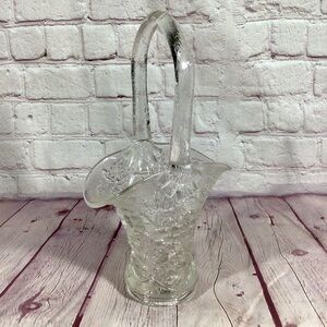 Vintage Imperial Clear Glass Grapes Leaves Vine Handle Basket